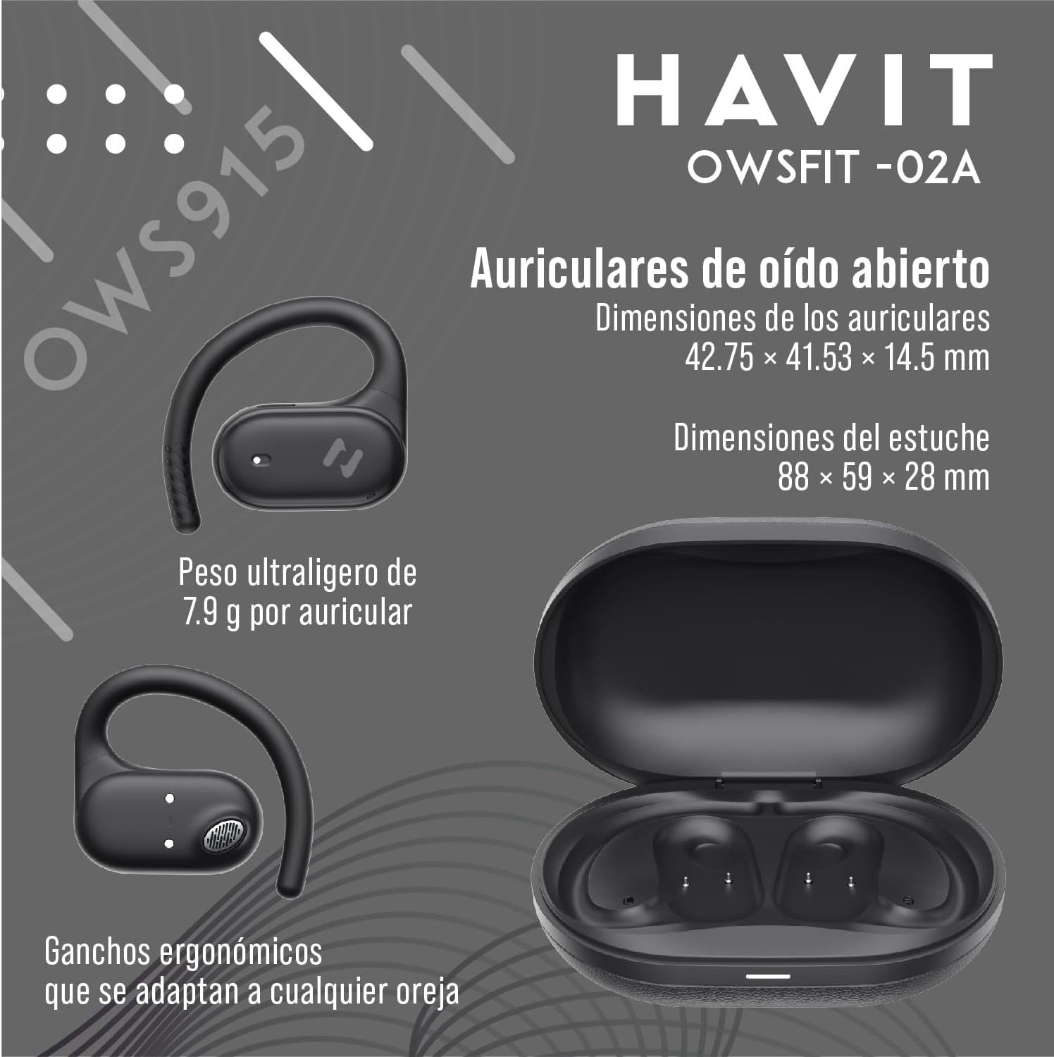 Audífonos Havit Inalámbricos Ows915, Enc, Ipx5, Negro