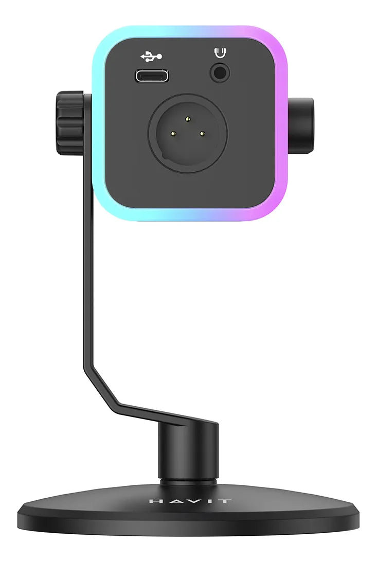 Micrófono Gamer Havit GK71, Luz RGB, con Cancelación de Ruido y Tecla de Silencio Táctil Negro