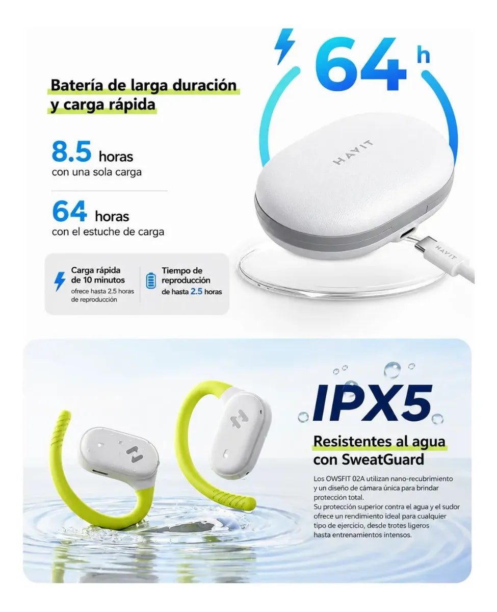 Audífonos Havit Inalámbricos Ows915, Enc, Ipx5, Negro