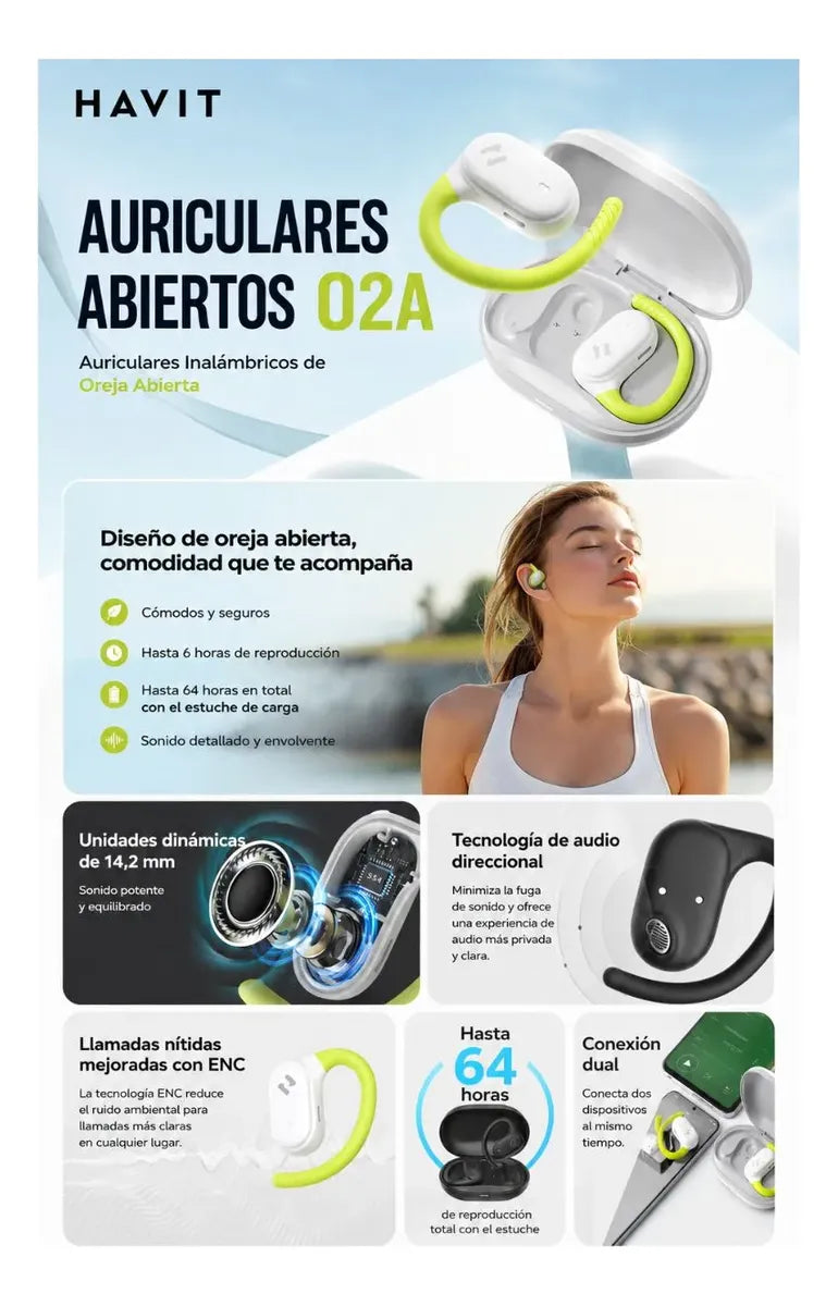 Audífonos Havit Inalámbricos Ows915, Enc, Ipx5, Negro